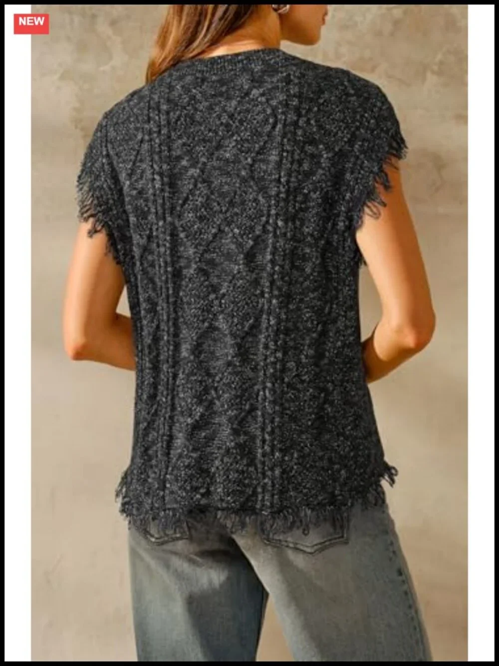 Women's Cozy Cotton Cable Knit Fringe Sweater Vest Western Fall